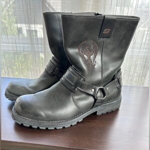 Skechers Black Leather Upper (balance man made) Harness Moto Boots